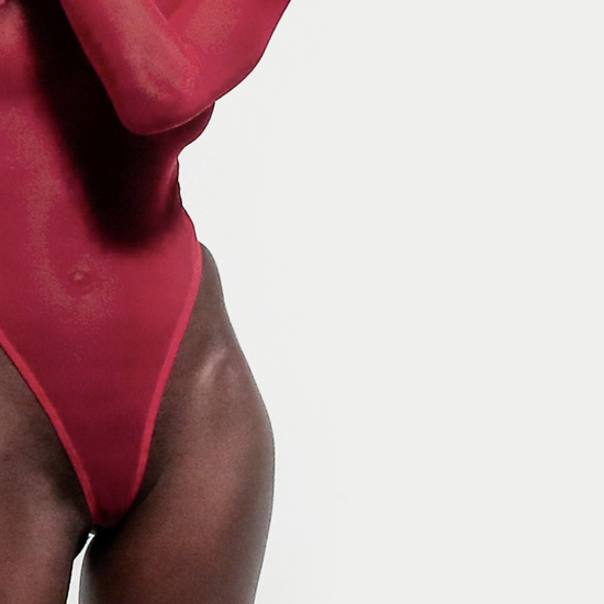 red sheer mesh bodysuit