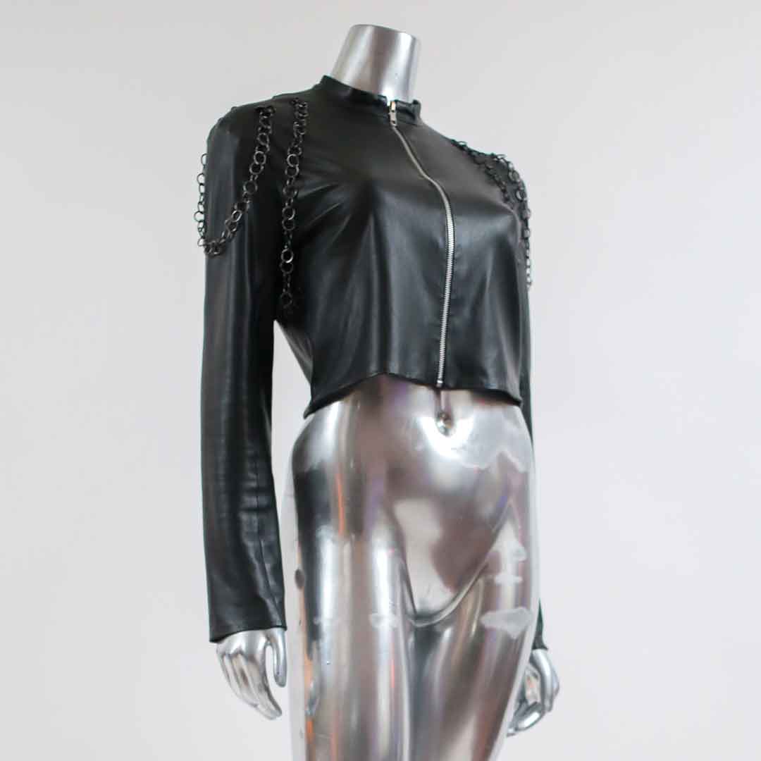 tkink black chain leather jacket