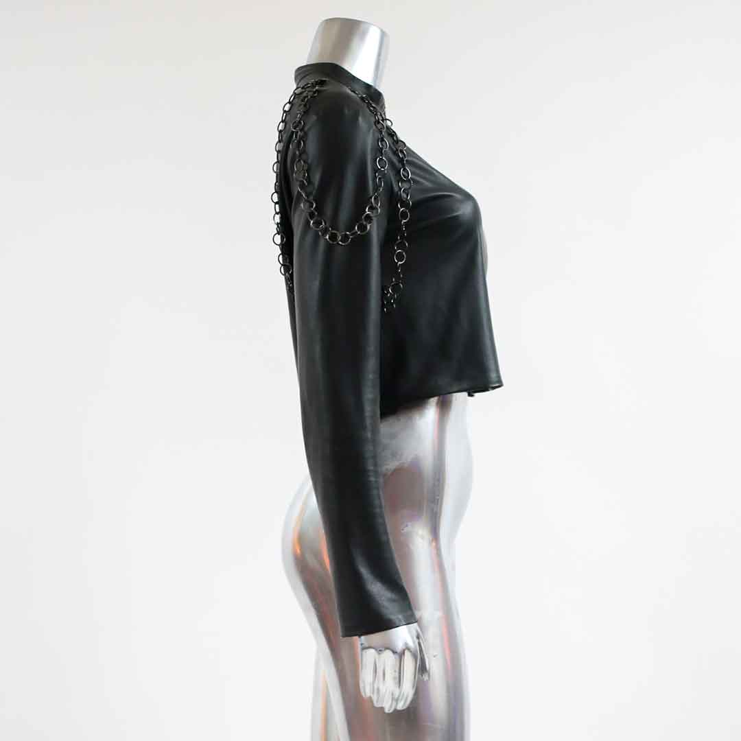 tkink black chain leather jacket