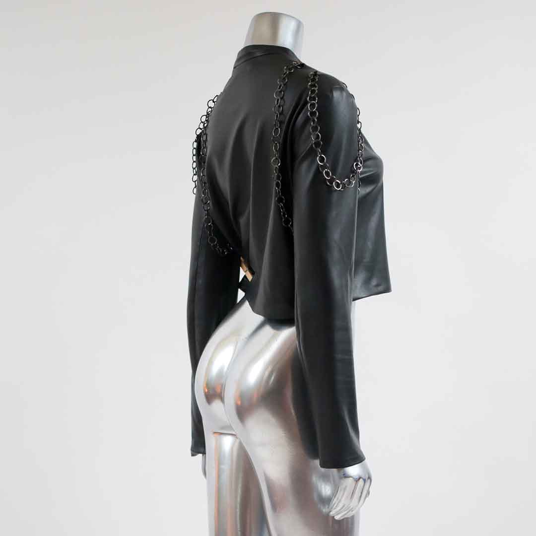 tkink black chain leather jacket