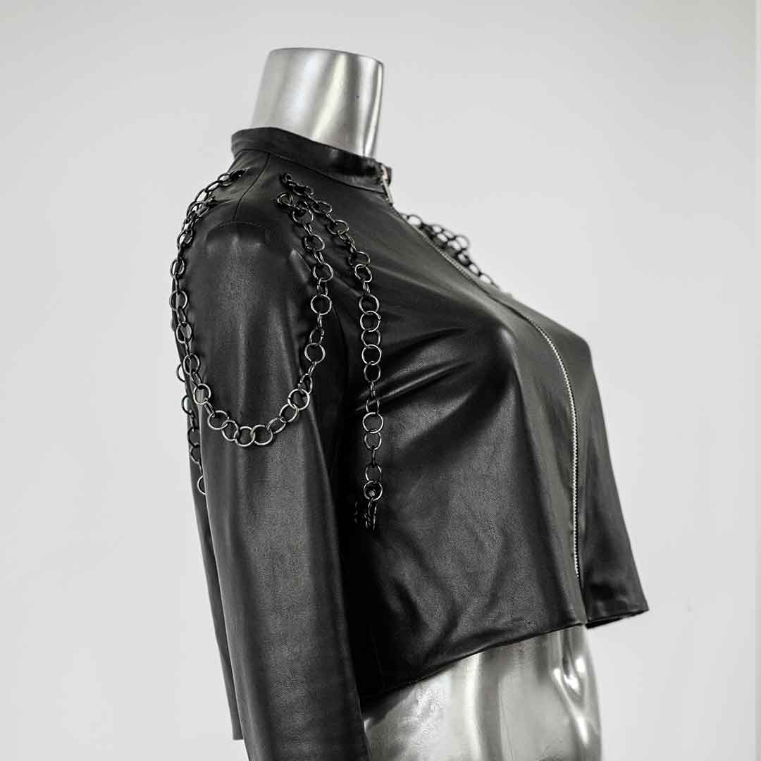tkink black chain leather jacket