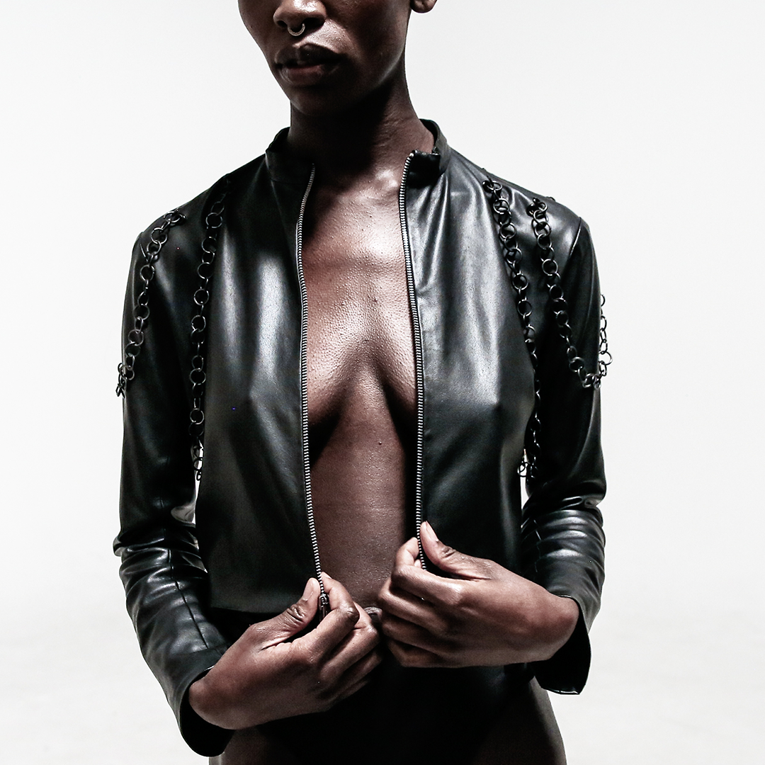 black chain leather jacket