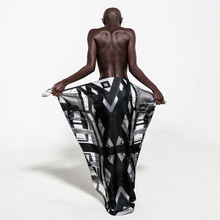 Load image into Gallery viewer, back view silk scarf wrapped around waist over white background