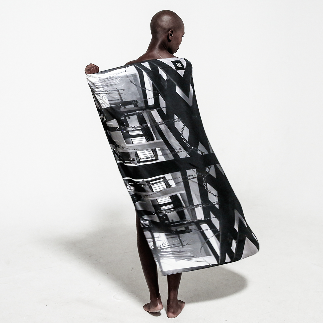back view silk scarf dress wrapped around over white background