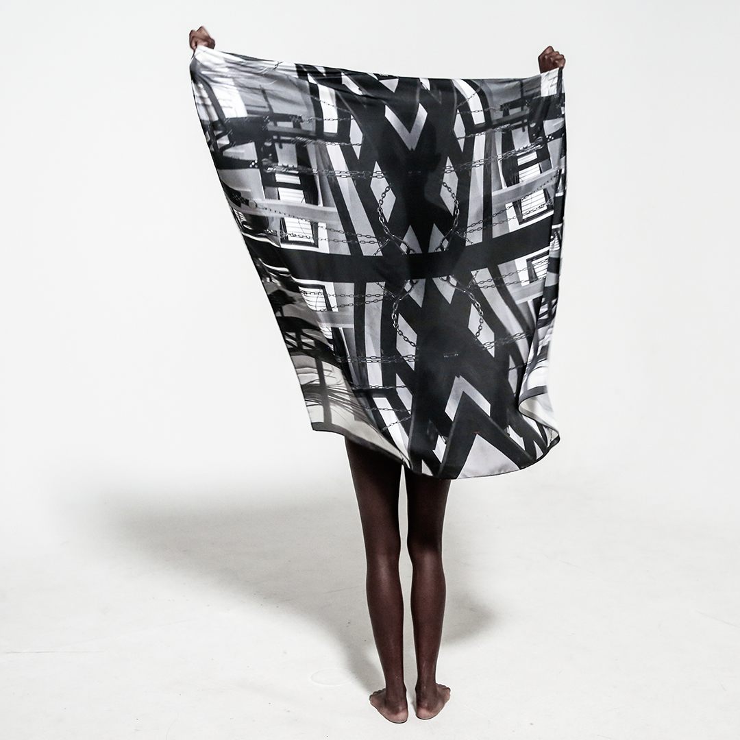 back view silk scarf dress wrapped around over white background