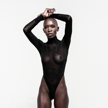 Load image into Gallery viewer, black sheer mesh long sleeve bodysuit