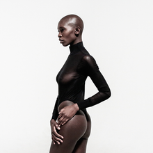 Load image into Gallery viewer, black sheer mesh long sleeve bodysuit