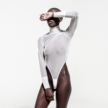 Load image into Gallery viewer, white sheer mesh long sleeve bodysuit
