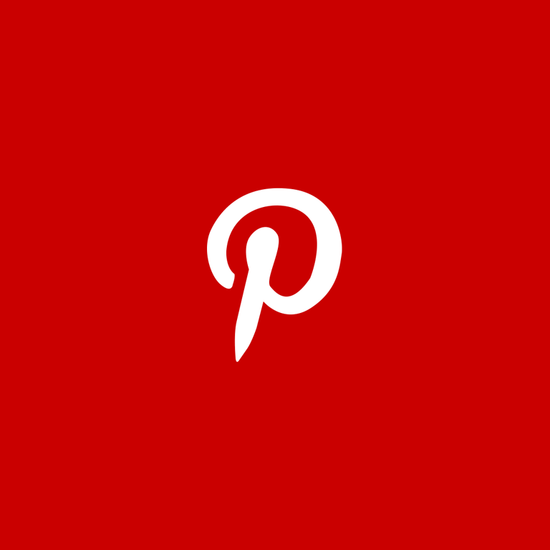 white pinterest logo over red