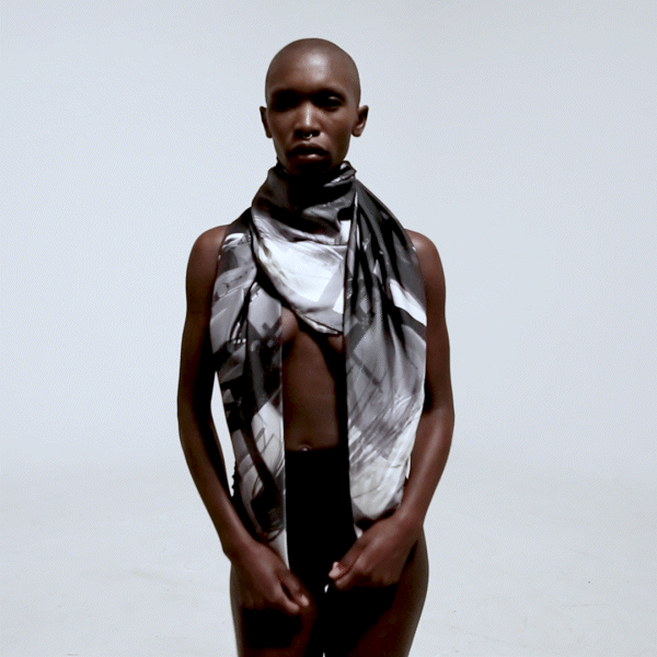 front view silk scarf dress wrapped around over white background gif animation