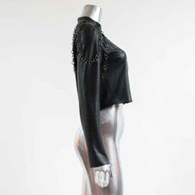 Load image into Gallery viewer, tkink black chain leather jacket
