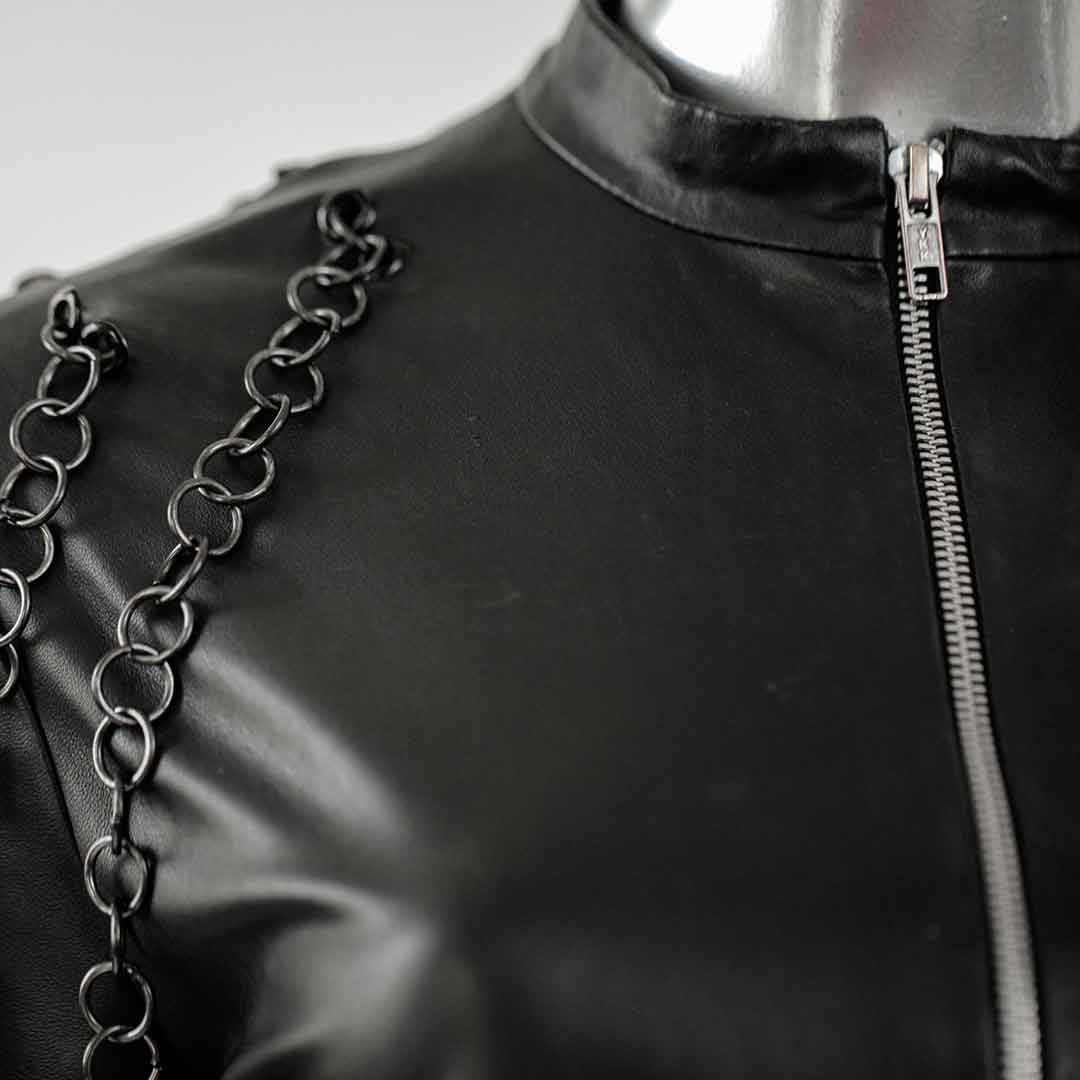 tkink black chain leather jacket