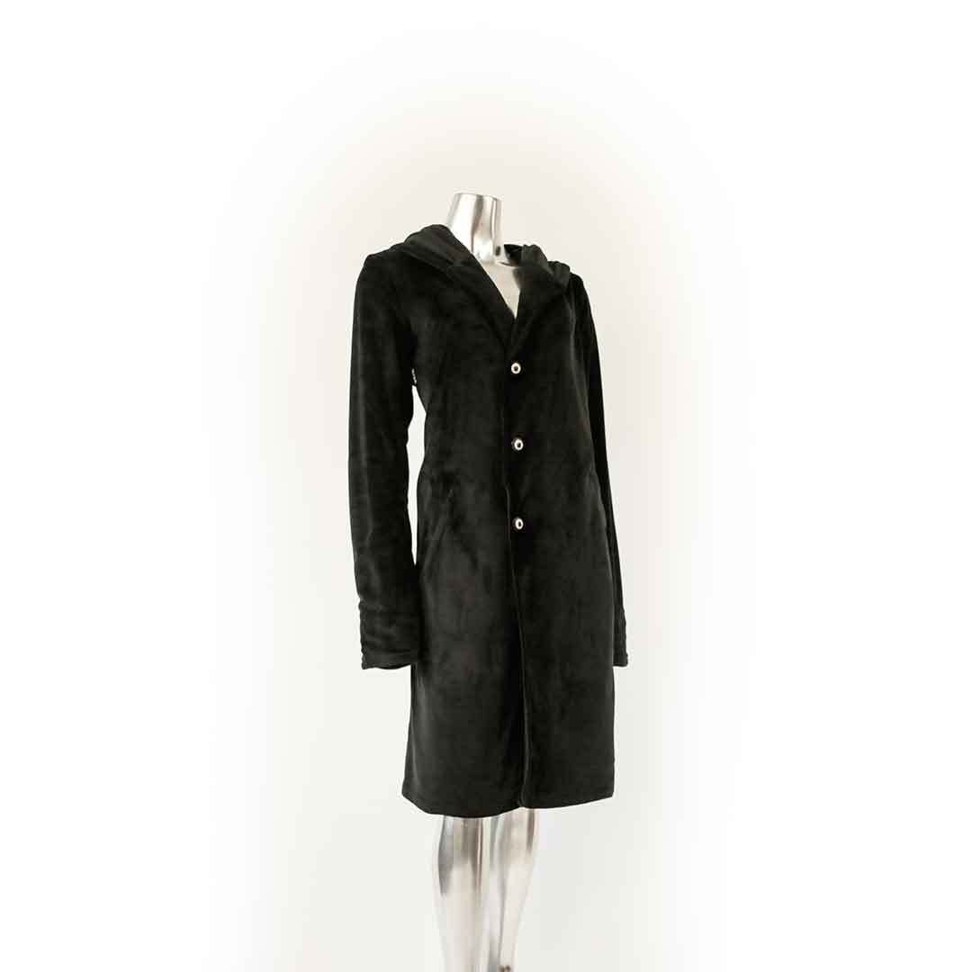 black velvet hoodie coat suit jacket on form over white background