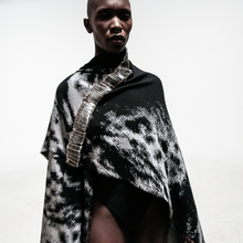 Load image into Gallery viewer, front view model in safety pin cape over white background
