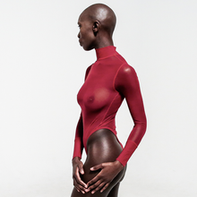 Load image into Gallery viewer, red sheer mesh long sleeve bodysuit
