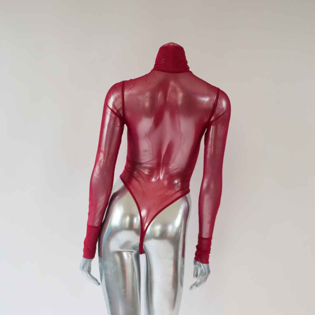 tkink red sheer mesh bodysuit